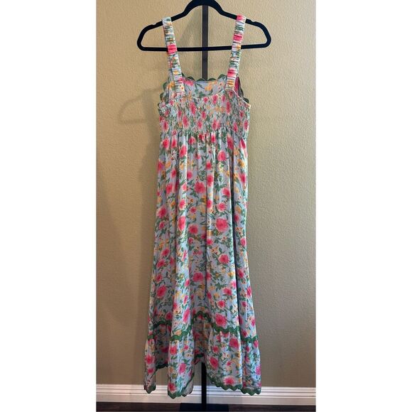 Size S Easel Los Angeles Blue Floral Contrast Wavy Trim Maxi Dress - Picture 4 of 8